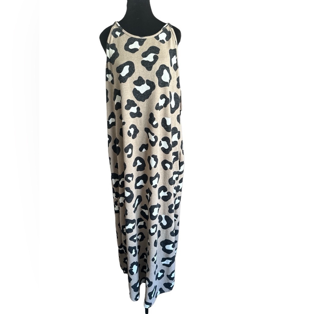 Maxi Leopard Print Dress Side Slit Pockets Sleeveless Women’s Size 3XL